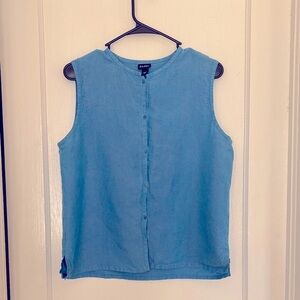 Eileen Fisher Blue Button-Front Sleeveless Linen Blouse/Vest